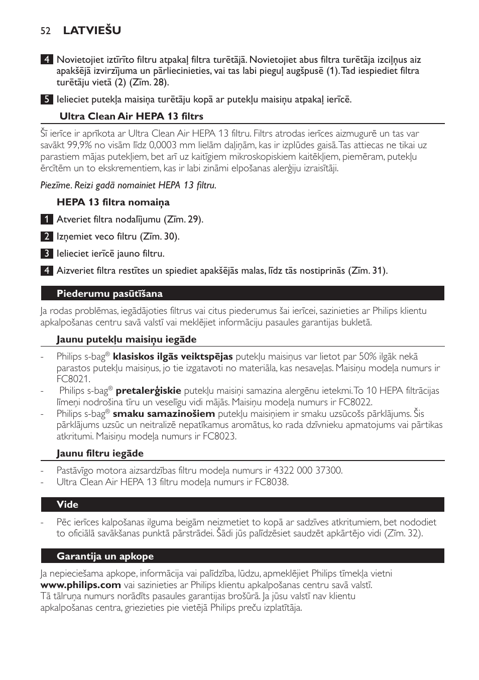 Philips FC9152 User Manual | Page 52 / 100