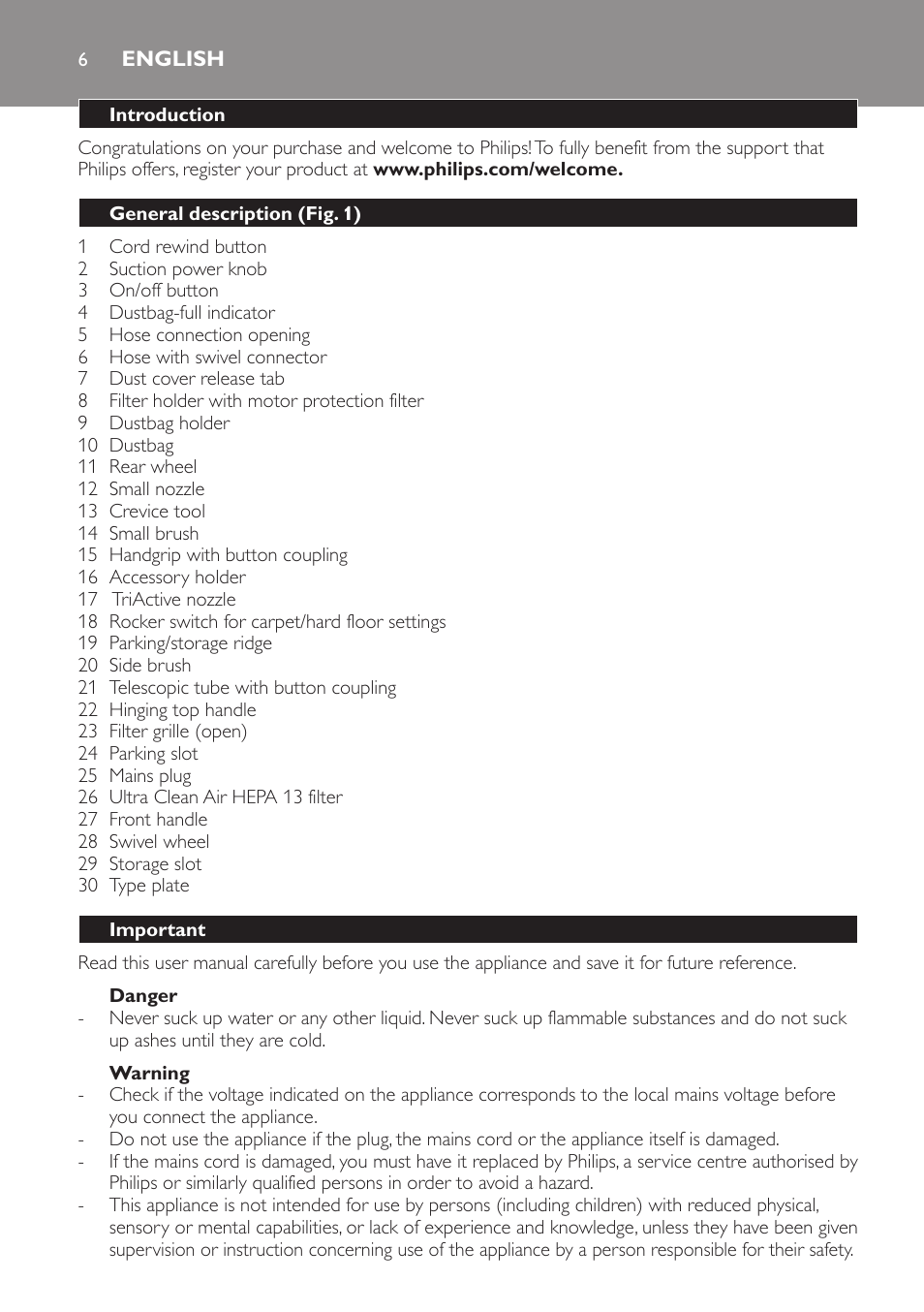 English | Philips FC9152 User Manual | Page 6 / 100