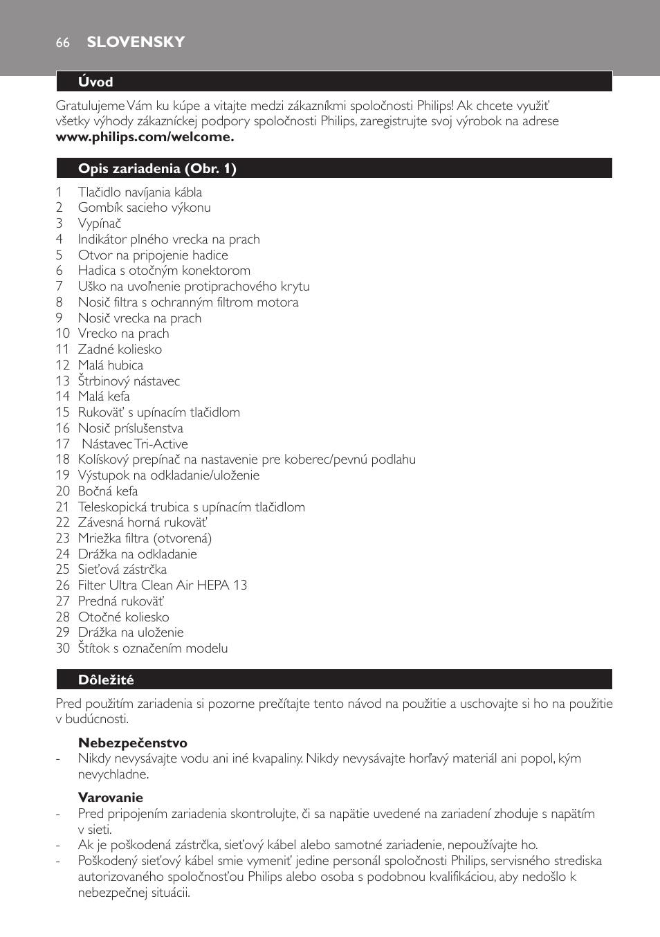 Slovensky | Philips FC9152 User Manual | Page 66 / 100