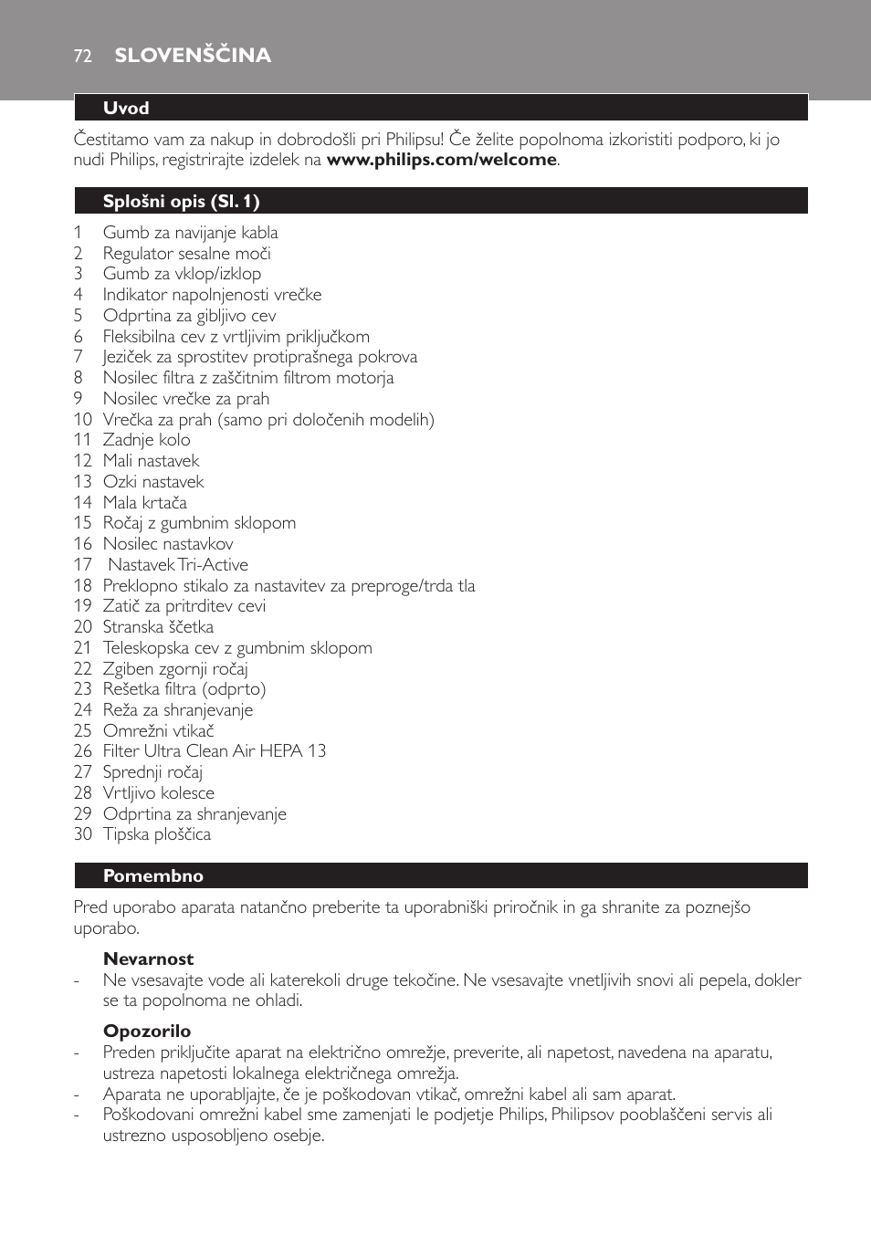 Slovenščina 72 | Philips FC9152 User Manual | Page 72 / 100