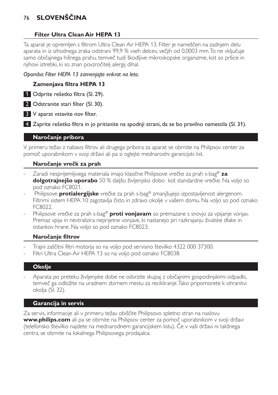 Philips FC9152 User Manual | Page 76 / 100