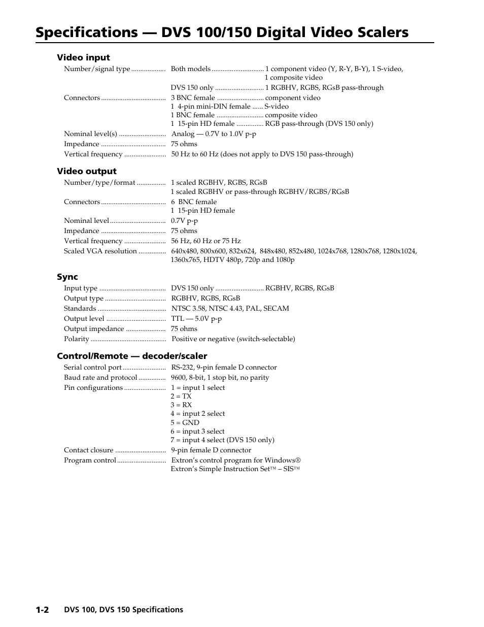 Extron electronic Digital Video Scalers DVS 100 User Manual | 2 pages