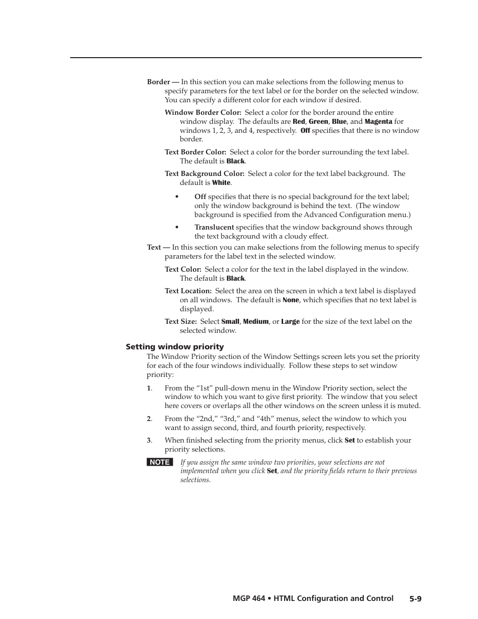 Setting window priority, Setting window priority -9, Preliminar y | Extron electronic Multi-Graphic Processor MGP 464 DI User Manual | Page 101 / 142