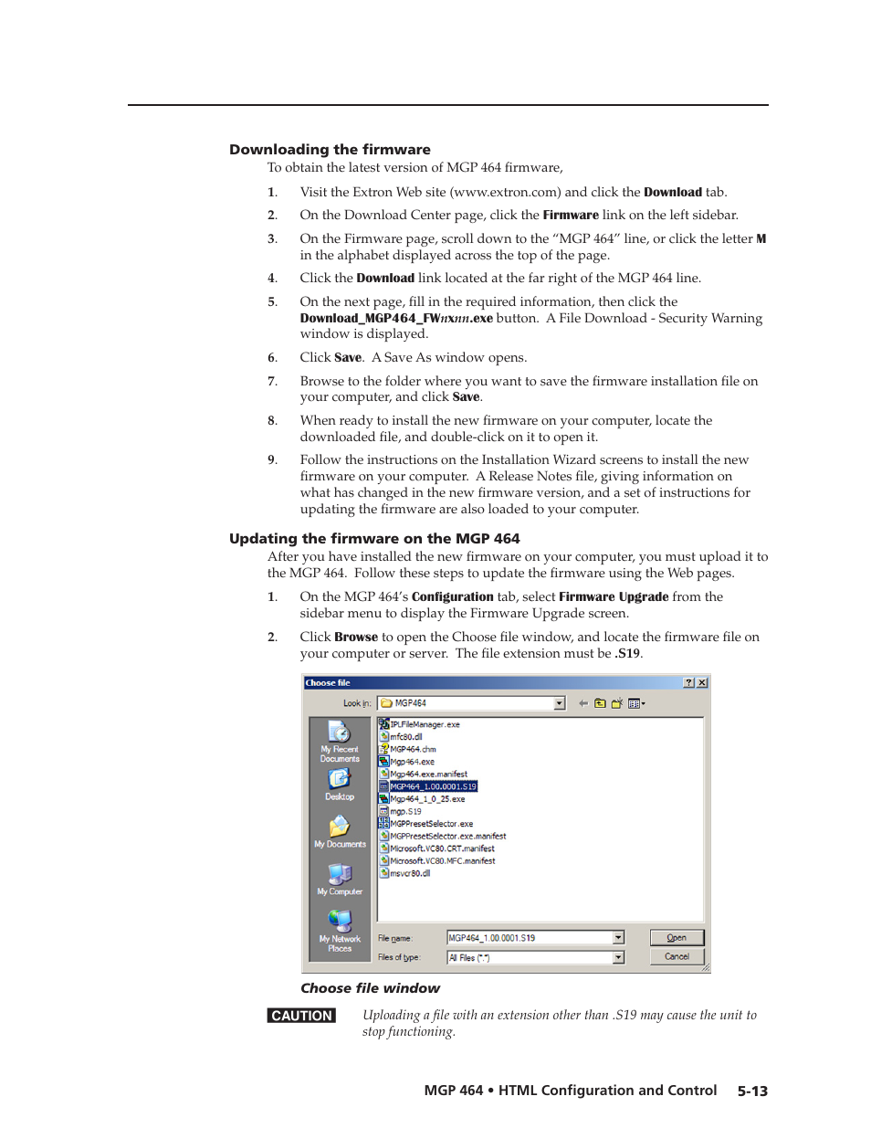 Downloading the firmware, Updating the firmware on the mgp 464, Preliminar y | Extron electronic Multi-Graphic Processor MGP 464 DI User Manual | Page 105 / 142