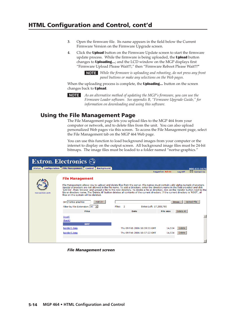 Preliminar y, Html configuration and control, cont’d, Using the file management page | Extron electronic Multi-Graphic Processor MGP 464 DI User Manual | Page 106 / 142
