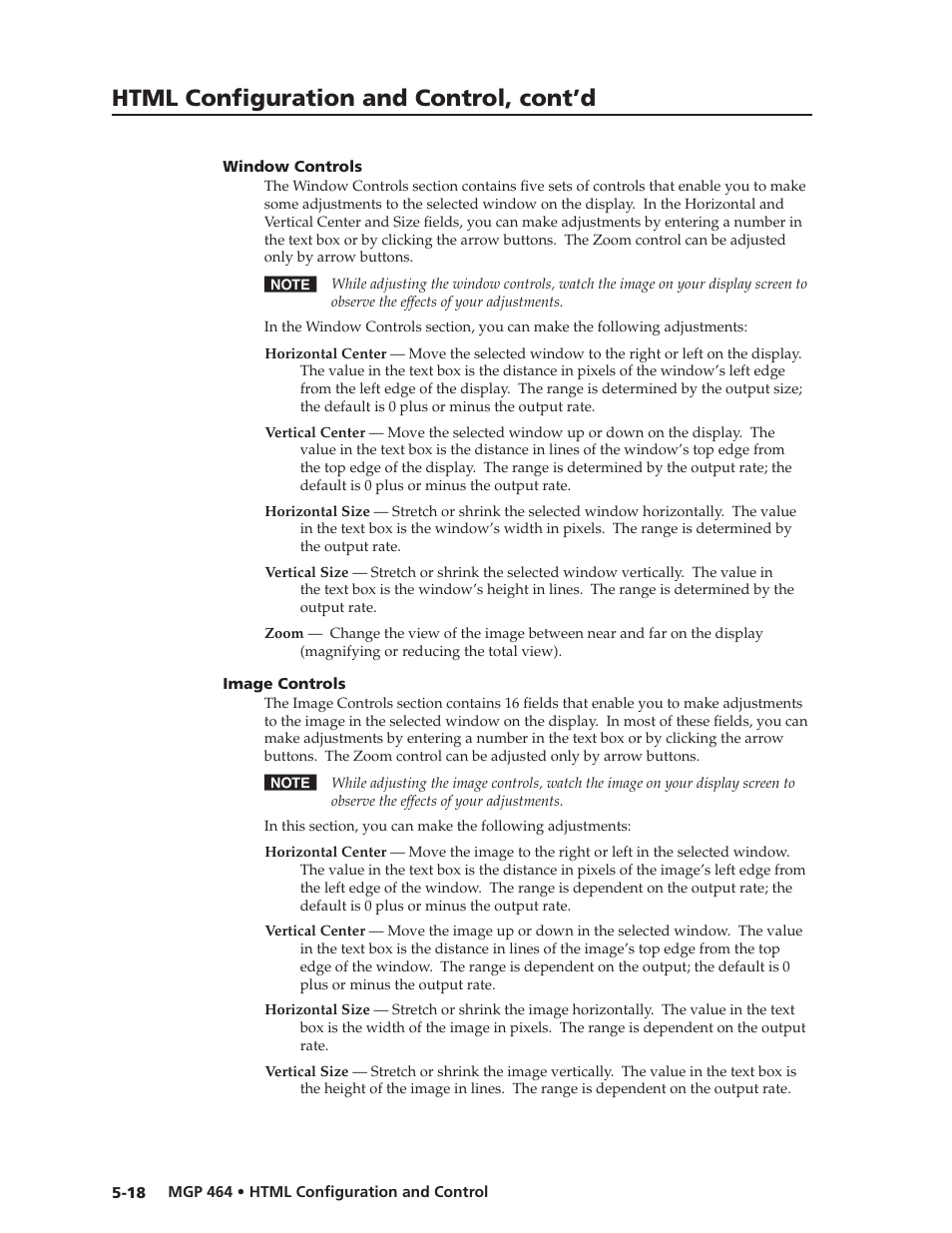 Window controls, Image controls, Window controls -18 image controls -18 | Preliminar y, Html configuration and control, cont’d | Extron electronic Multi-Graphic Processor MGP 464 DI User Manual | Page 110 / 142