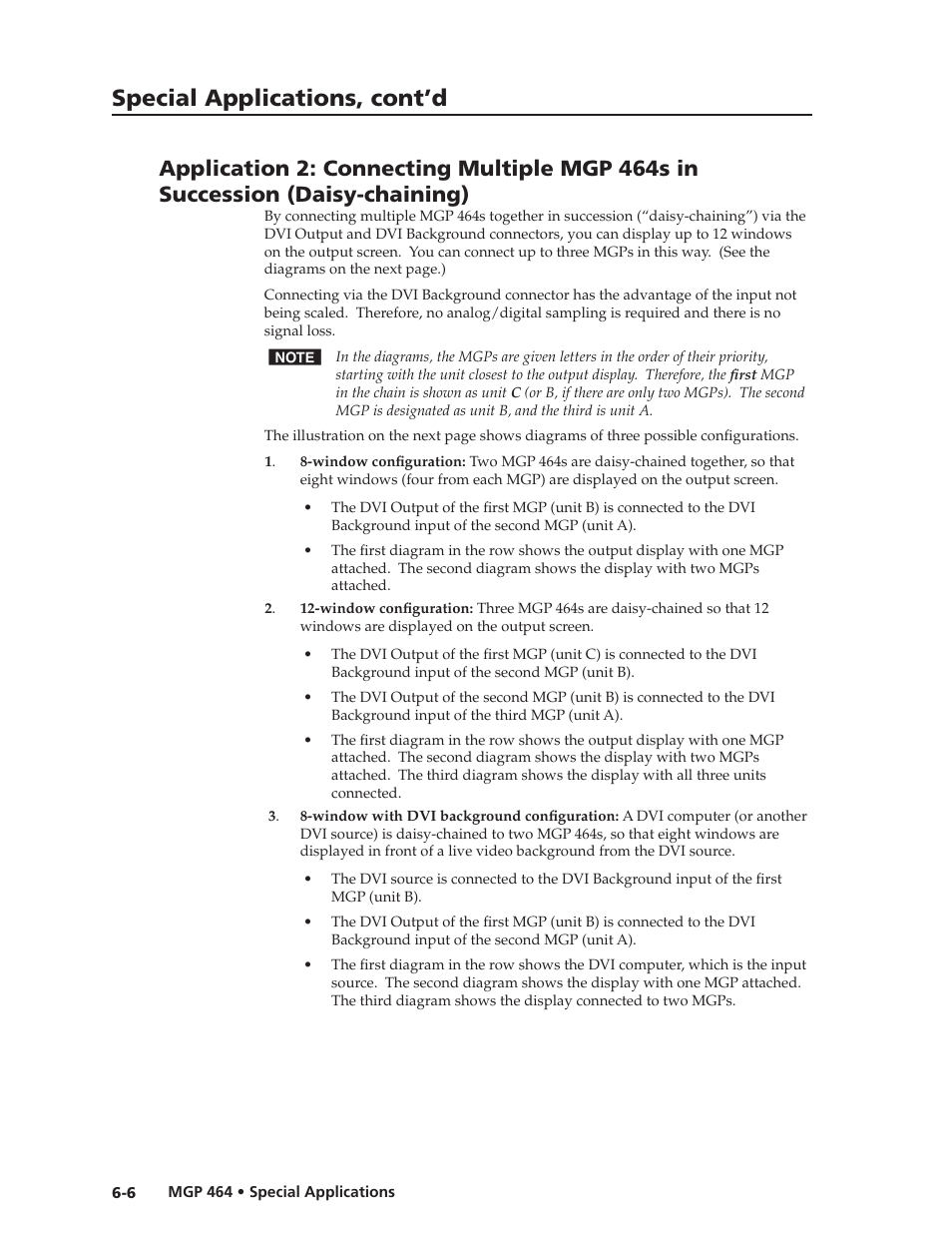 Daisy-chaining), Preliminar y, Special applications, cont’d | Extron electronic Multi-Graphic Processor MGP 464 DI User Manual | Page 124 / 142