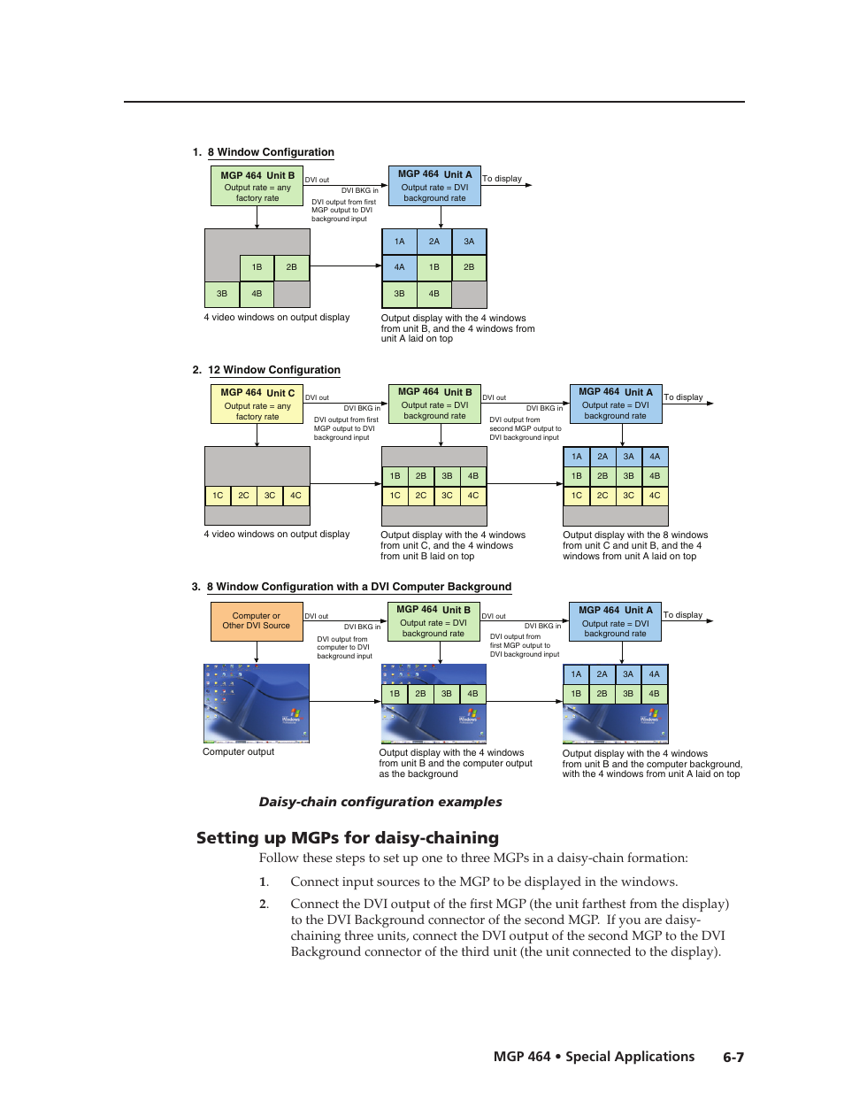 Setting up mgps for daisy-chaining, Setting up mgps for daisy-chaining, Preliminar y | 7 mgp 464 • special applications | Extron electronic Multi-Graphic Processor MGP 464 DI User Manual | Page 125 / 142