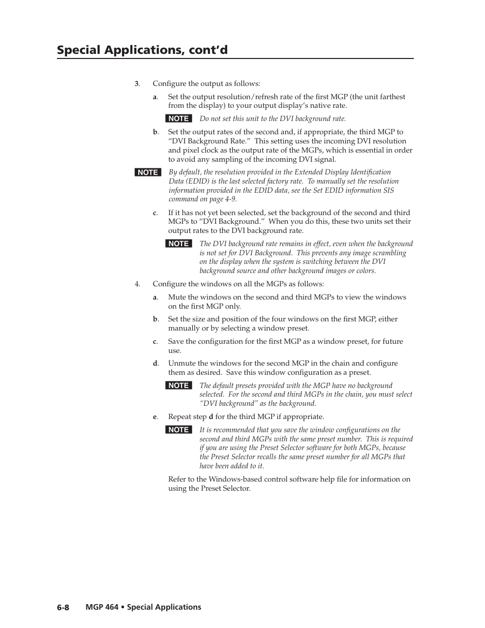 Preliminar y, Special applications, cont’d | Extron electronic Multi-Graphic Processor MGP 464 DI User Manual | Page 126 / 142