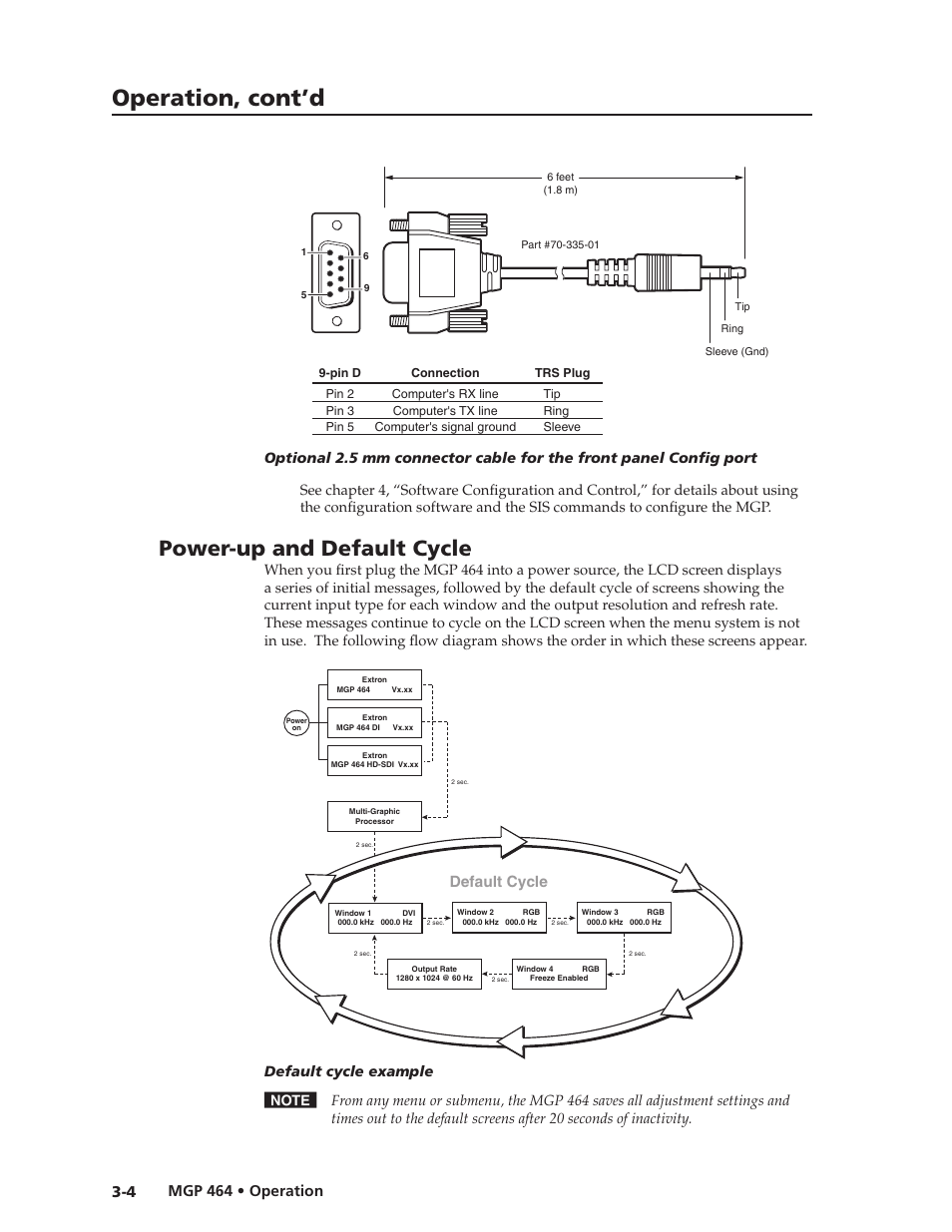 Power-up and default cycle, Preliminar y, Operation, cont’d | Extron electronic Multi-Graphic Processor MGP 464 DI User Manual | Page 28 / 142