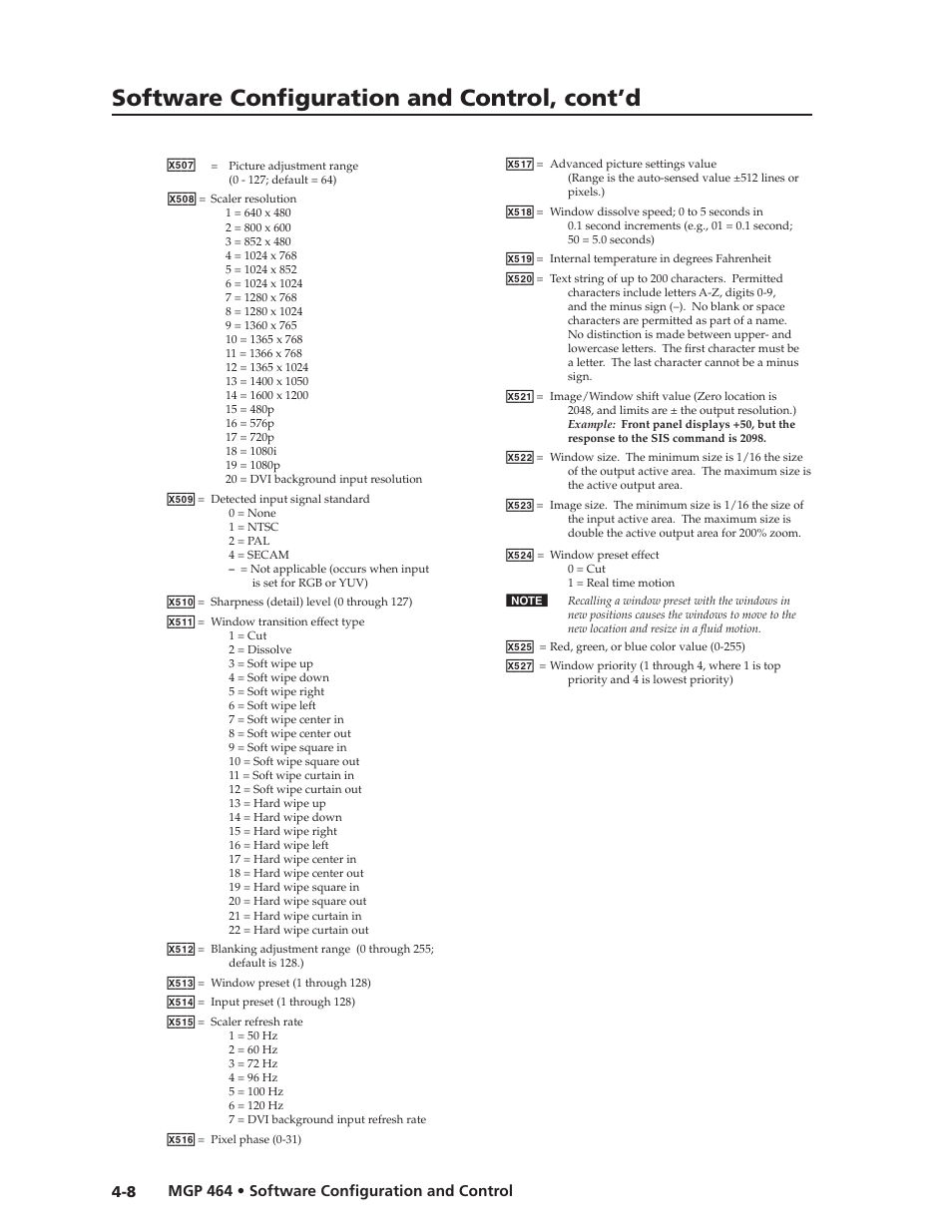Preliminar y, Software configuration and control, cont’d | Extron electronic Multi-Graphic Processor MGP 464 DI User Manual | Page 60 / 142