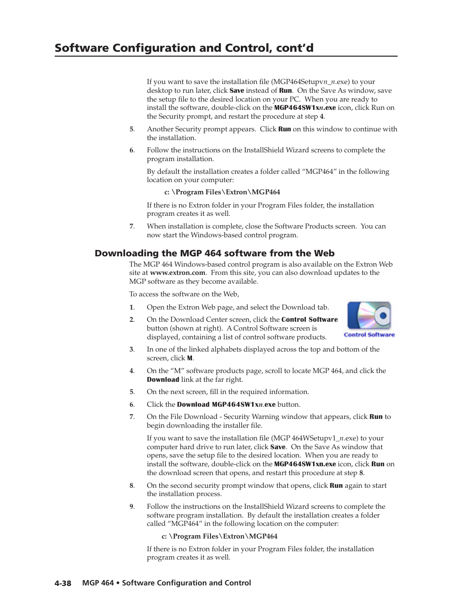Downloading the mgp 464 software from the web, Downloading the mgp 464 software from the web, Preliminar y | Software configuration and control, cont’d | Extron electronic Multi-Graphic Processor MGP 464 DI User Manual | Page 90 / 142