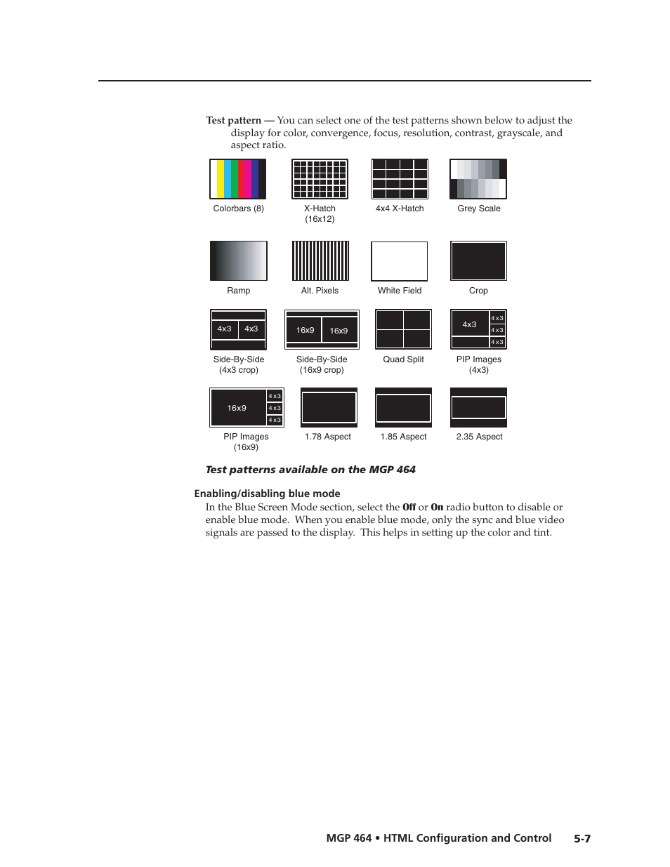 Enabling/disabling blue mode, Enabling/disabling blue mode -7, Preliminar y | Extron electronic Multi-Graphic Processor MGP 464 DI User Manual | Page 99 / 142