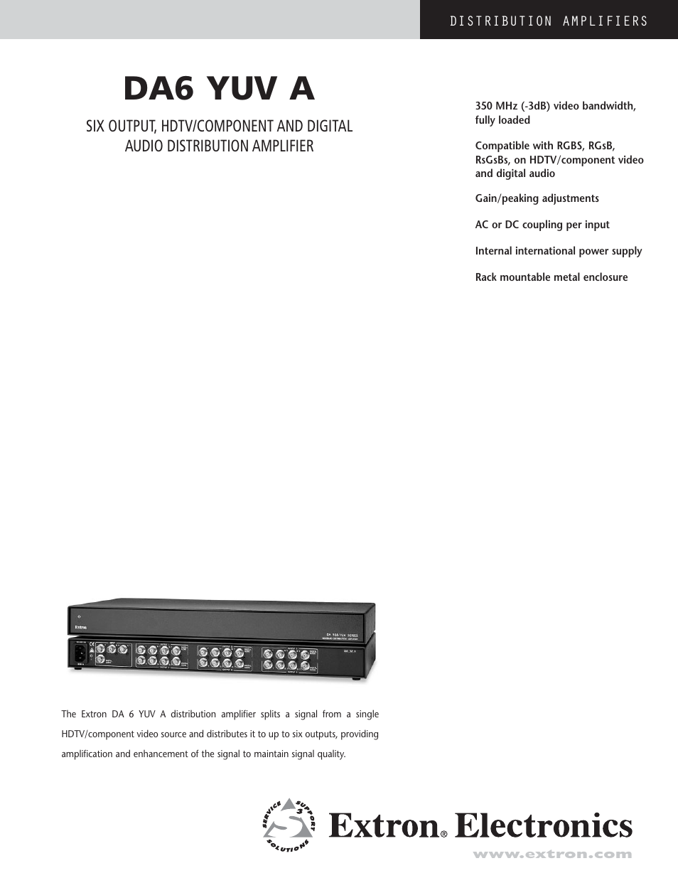 Extron electronic Extron DA6 YUV A User Manual | 2 pages