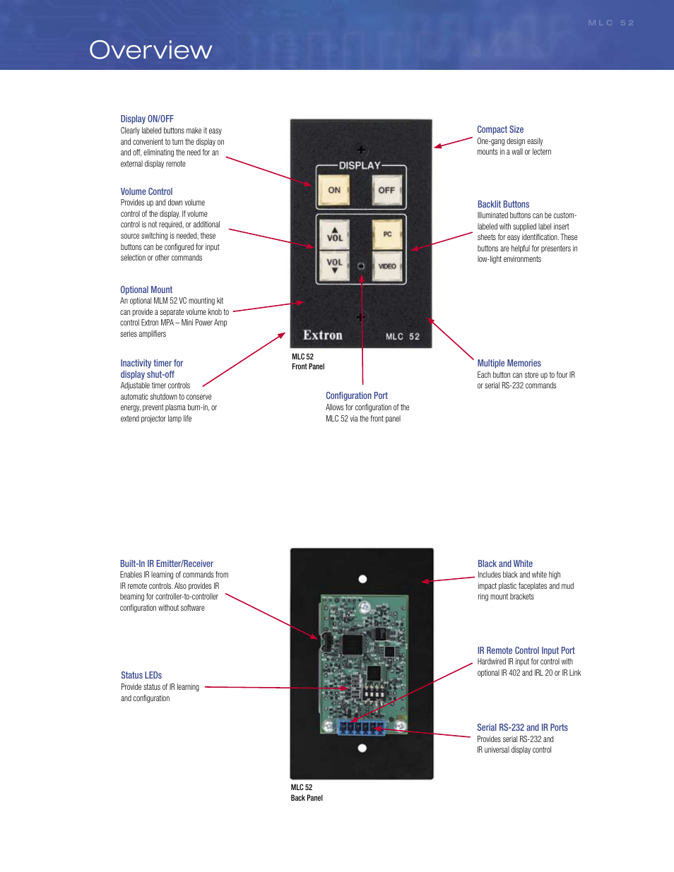 Overview | Extron electronic Basic MediaLink Controllers MLC 52 RS User Manual | Page 3 / 6