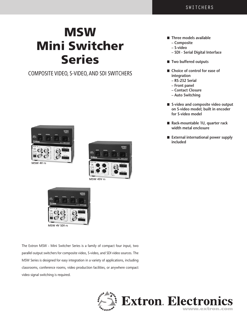 Extron electronic MSW 4V rs User Manual | 2 pages