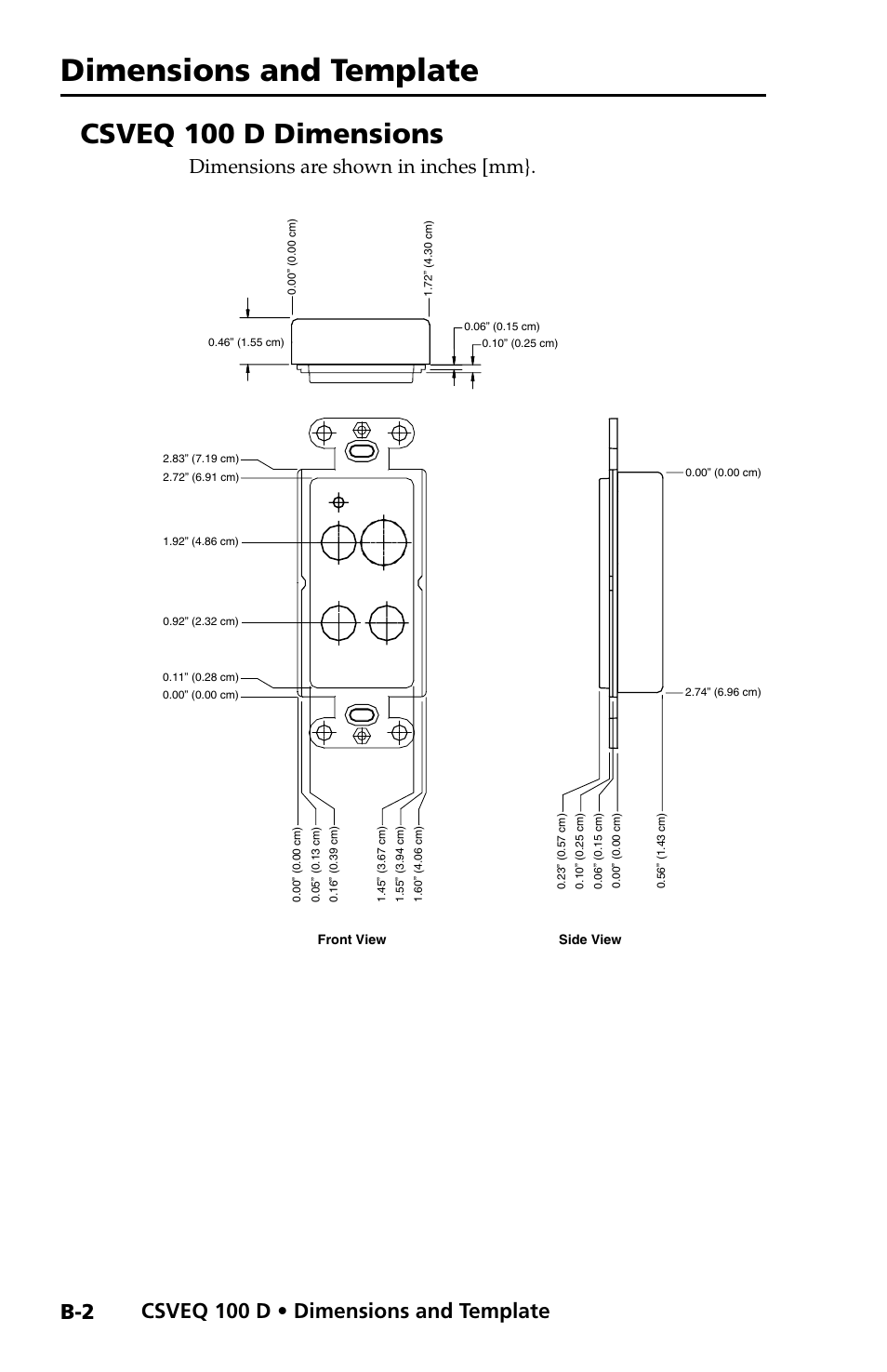 Csveq 100 d dimensions, Dimensions and template, Csveq 100 d • dimensions and template b-2 | Dimensions are shown in inches [mm | Extron Electronics CSVEQ 100 D User Manual | Page 34 / 38