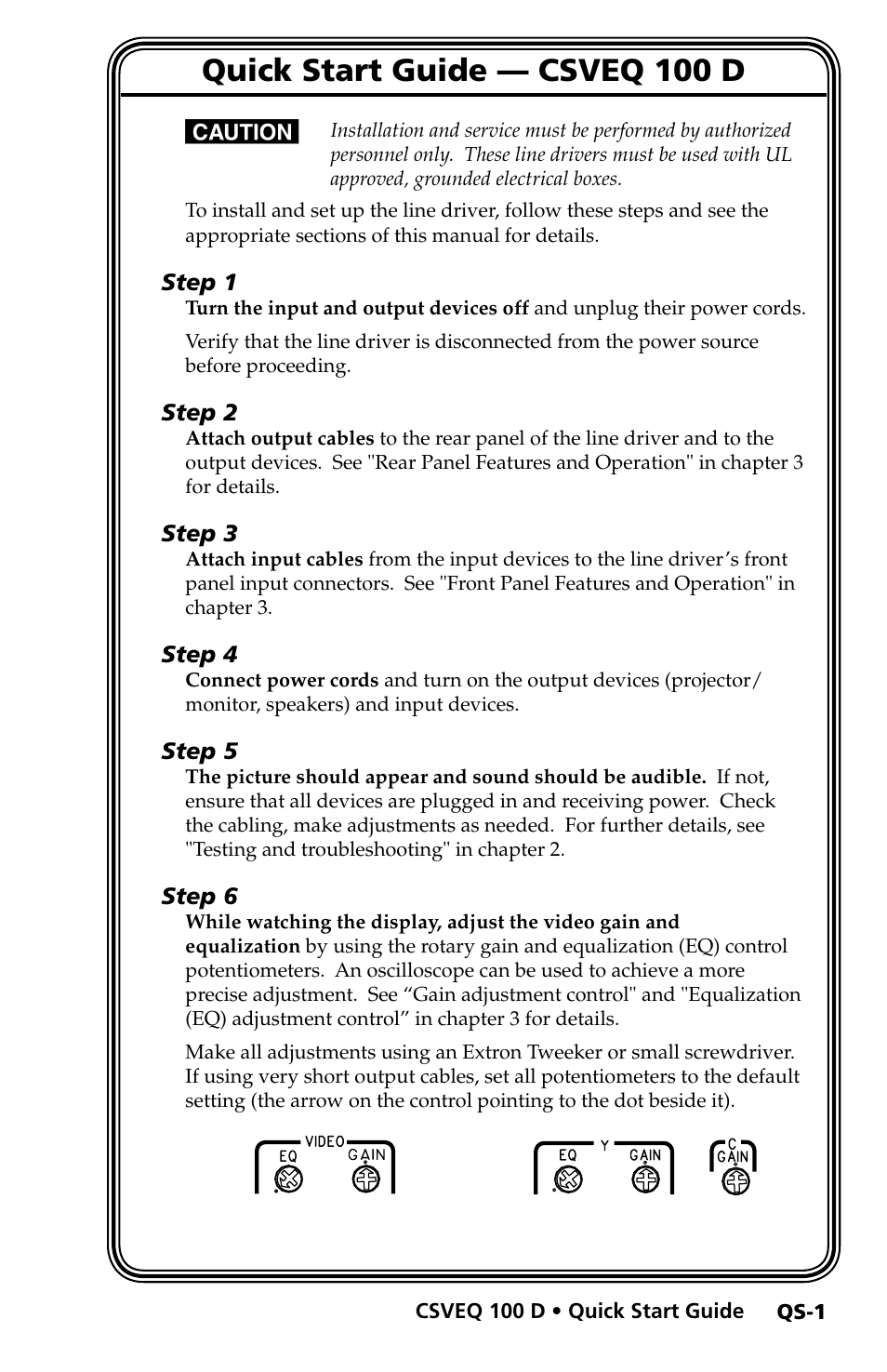 Quick start guide — csveq 100 d | Extron Electronics CSVEQ 100 D User Manual | Page 5 / 38