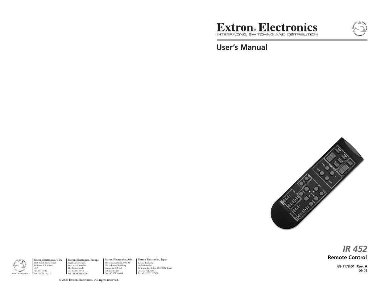 Extron Electronics IR 452 User Manual | 16 pages