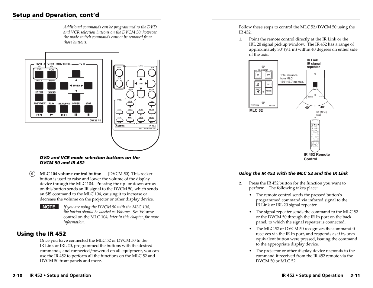 Setup and operation, cont’d, Using the ir 452 | Extron Electronics IR 452 User Manual | Page 12 / 16