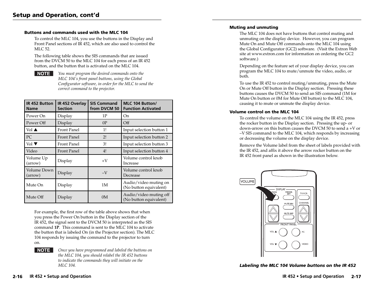 Setup and operation, cont’d | Extron Electronics IR 452 User Manual | Page 15 / 16