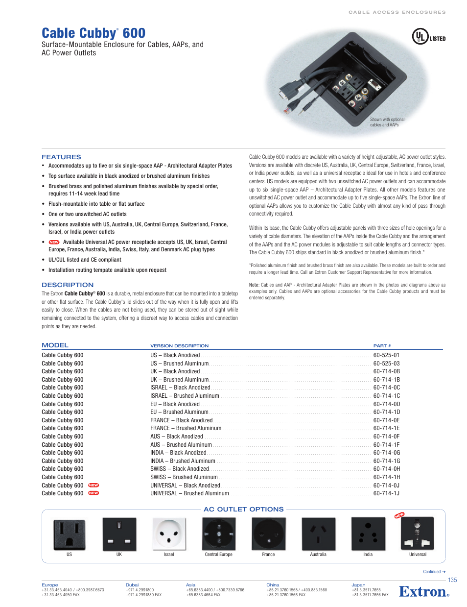 Extron electronic Cable Cubby 600 User Manual | 2 pages