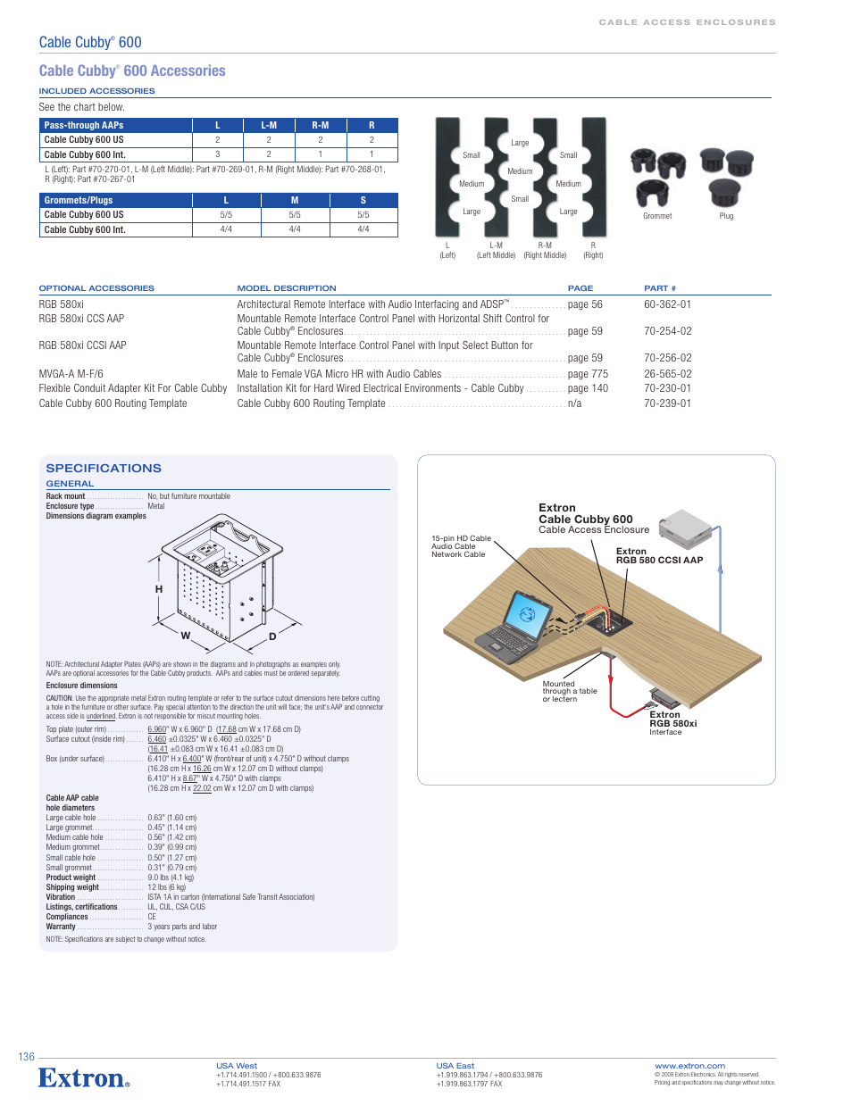 Cable cubby, 600 accessories | Extron electronic Cable Cubby 600 User Manual | Page 2 / 2