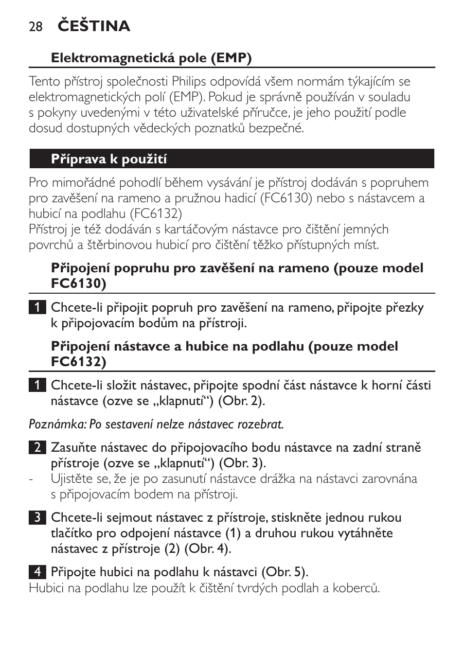 Elektromagnetická pole (emp), Příprava k použití | Philips FC6130 User Manual | Page 28 / 180