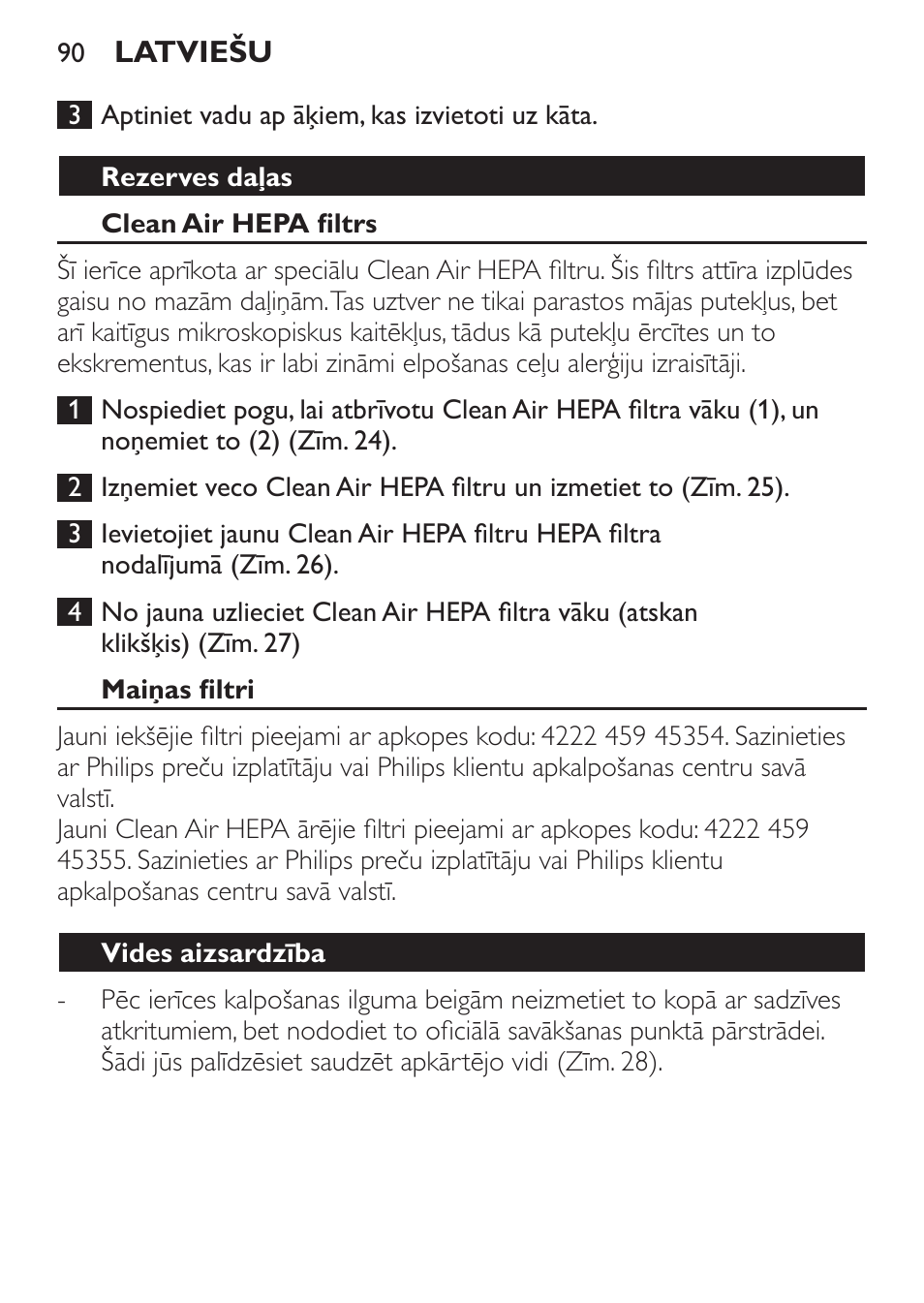 Rezerves daļas, Clean air hepa filtrs, Maiņas filtri | Vides aizsardzība, Garantija un tehniskā apkope | Philips FC6130 User Manual | Page 90 / 180