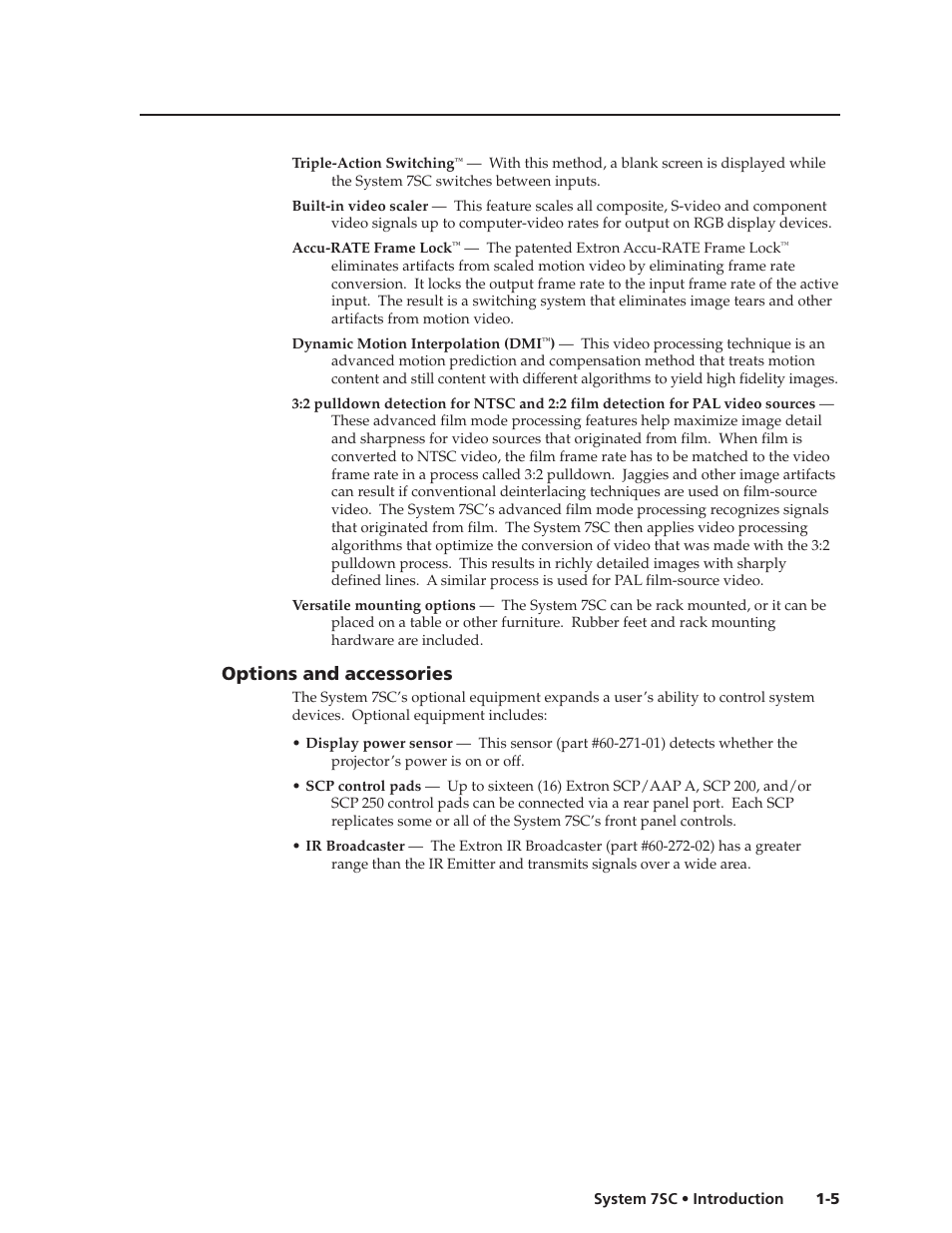 Options and accessories, Options and accessories -5 | Extron electronic System 7SC User Manual | Page 11 / 74