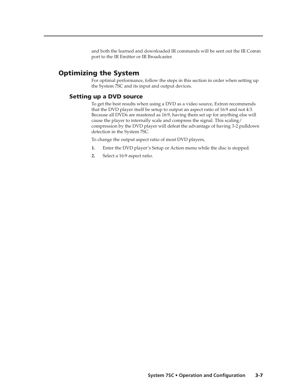 Optimizing the system, Setting up a dvd source, Setting up a dvd source -7 | Extron electronic System 7SC User Manual | Page 35 / 74