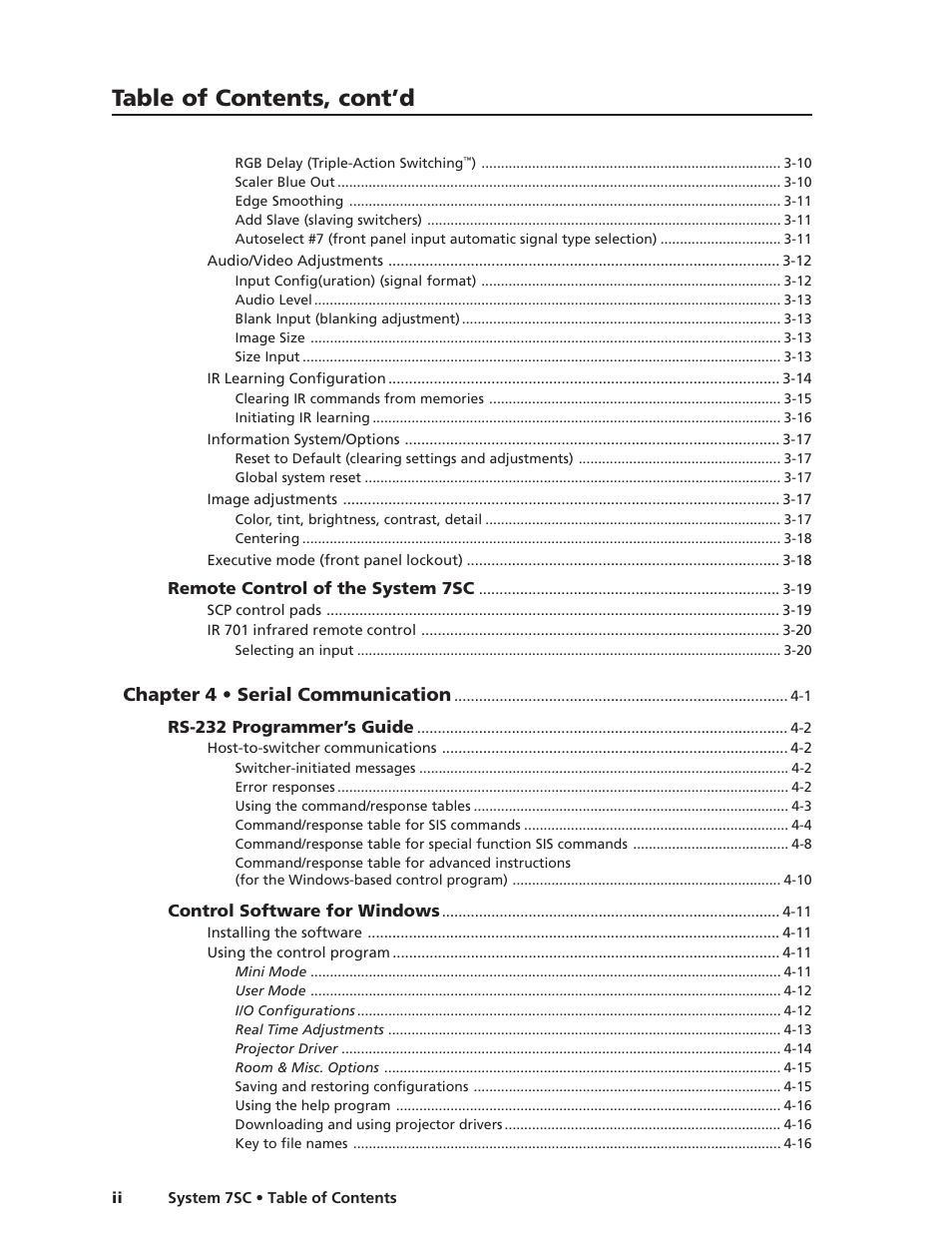 Table of contents, cont’d | Extron electronic System 7SC User Manual | Page 4 / 74