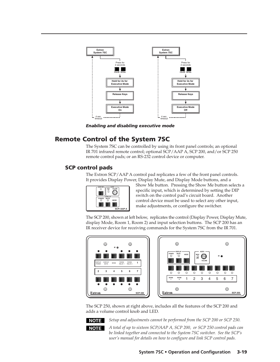 Remote control of the system 7sc, Scp control pads, Scp control pads -19 | 19 system 7sc • operation and configuration | Extron electronic System 7SC User Manual | Page 47 / 74