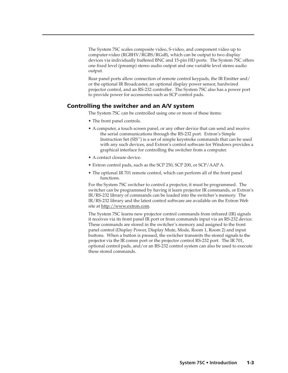 Controlling the switcher and an a/v system, Controlling the switcher and an a/v system -3 | Extron electronic System 7SC User Manual | Page 9 / 74