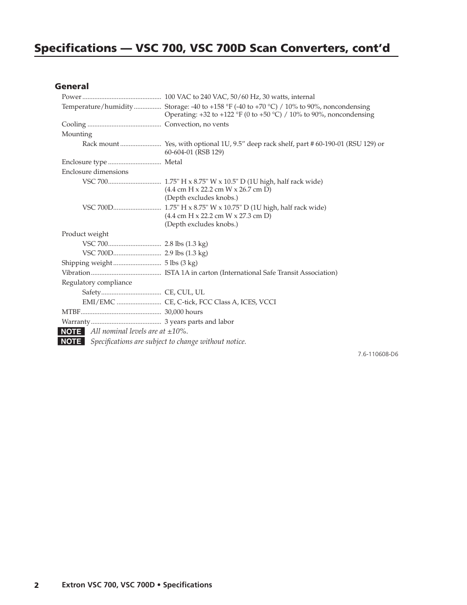 Extron electronic Scan Converter VSC 700 User Manual | Page 2 / 2