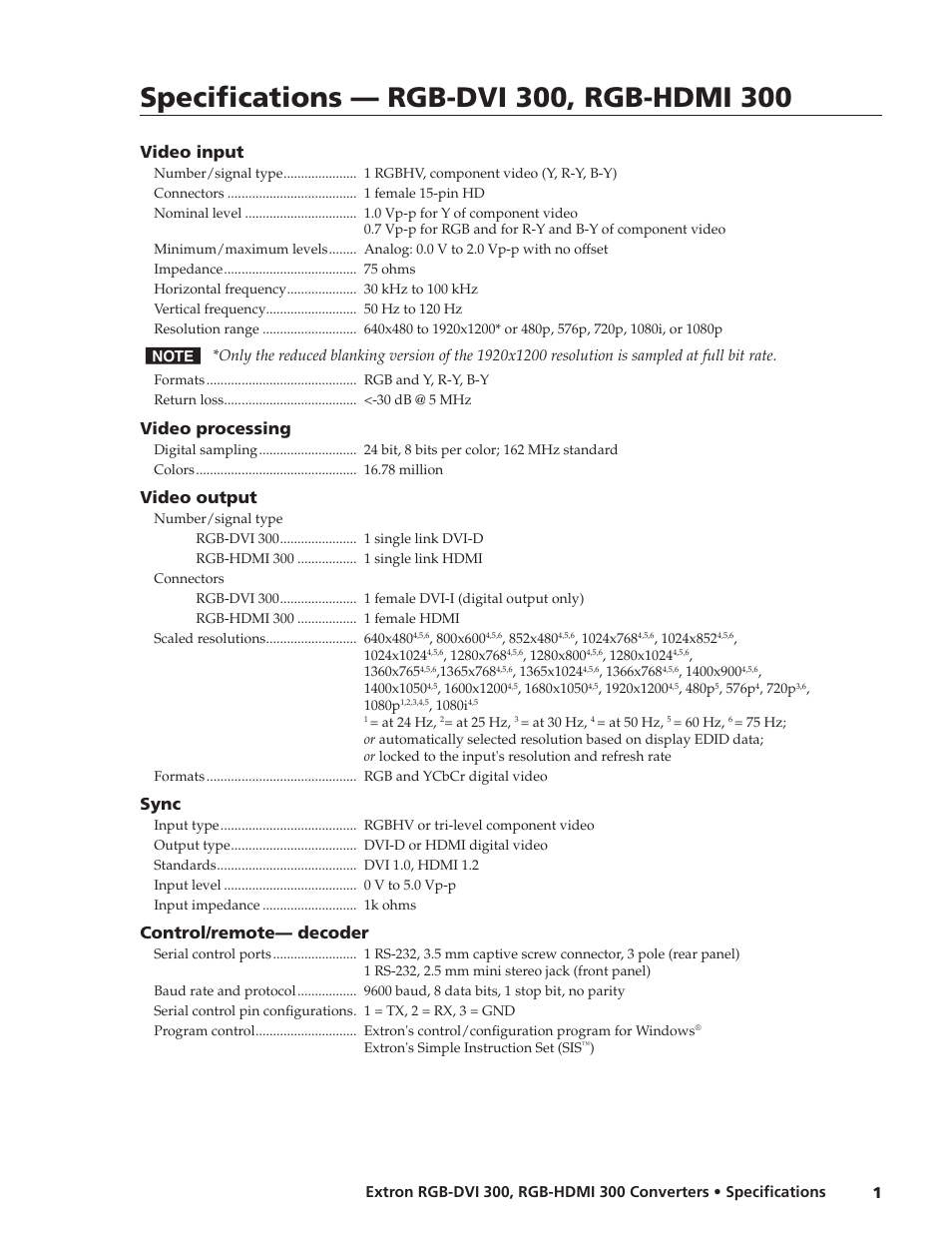 Extron electronic RGB-HDMI 300 User Manual | 2 pages