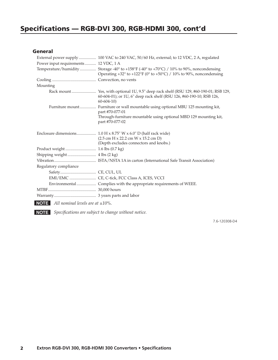 Extron electronic RGB-HDMI 300 User Manual | Page 2 / 2