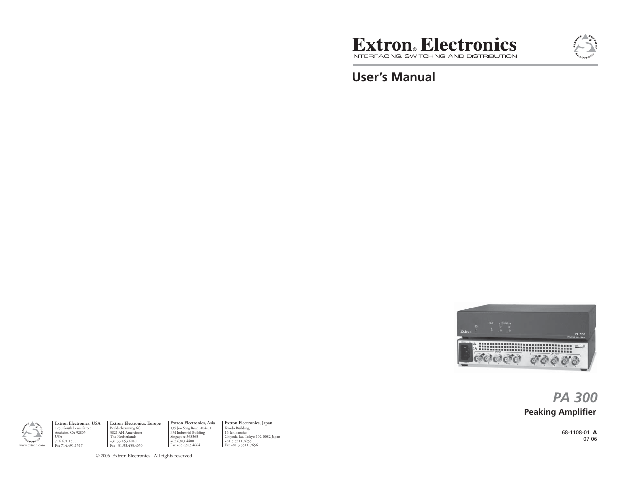 Extron electronic PA 300 User Manual | 14 pages