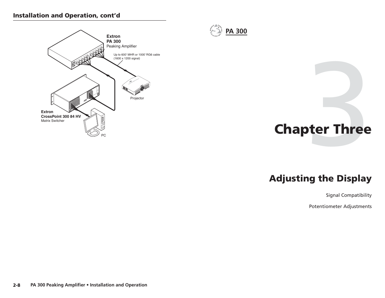 Chapter three, Adjusting the display | Extron electronic PA 300 User Manual | Page 10 / 14