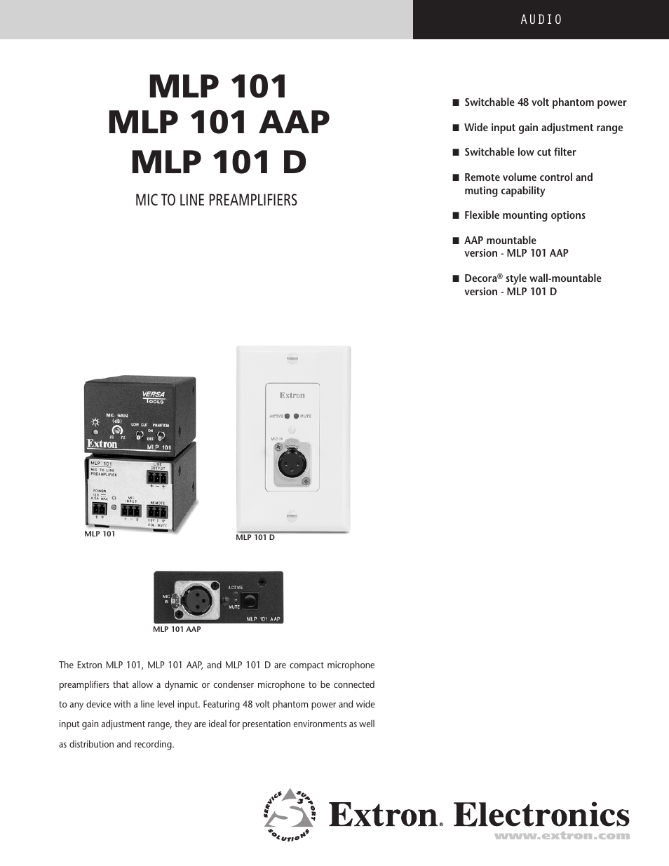 Extron electronic MLP 101 AAP User Manual | 4 pages