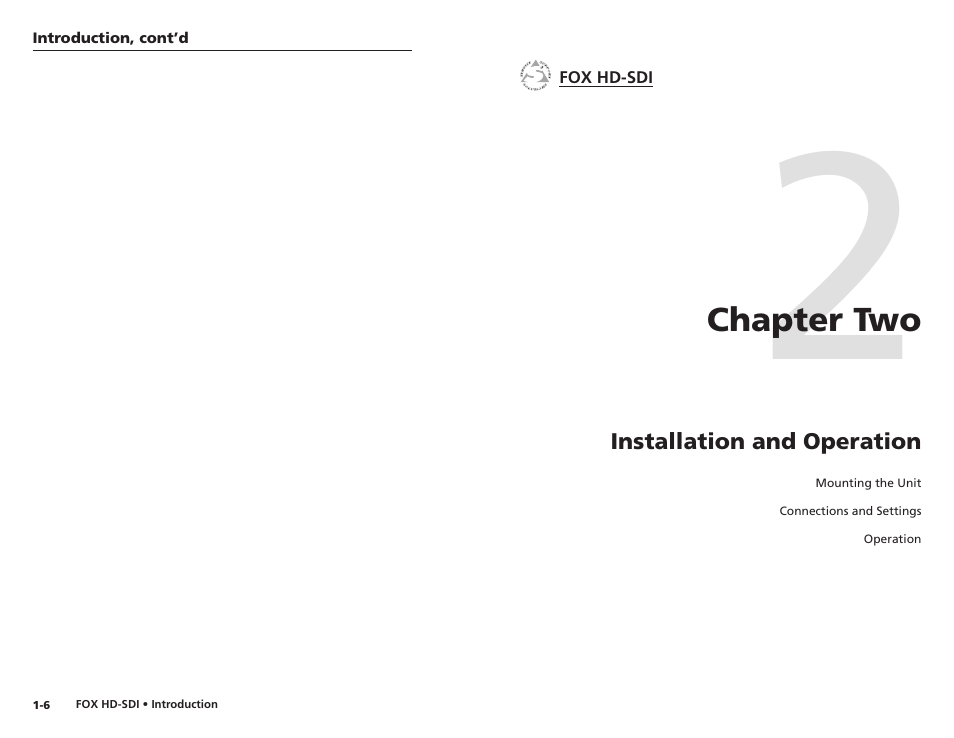 Chapter 2 • installation and operation, Chapter two, Installation and operation | Extron electronic Multi-Rate SDI Fiber Optic Transceiver FOX HD-SDI User Manual | Page 9 / 20