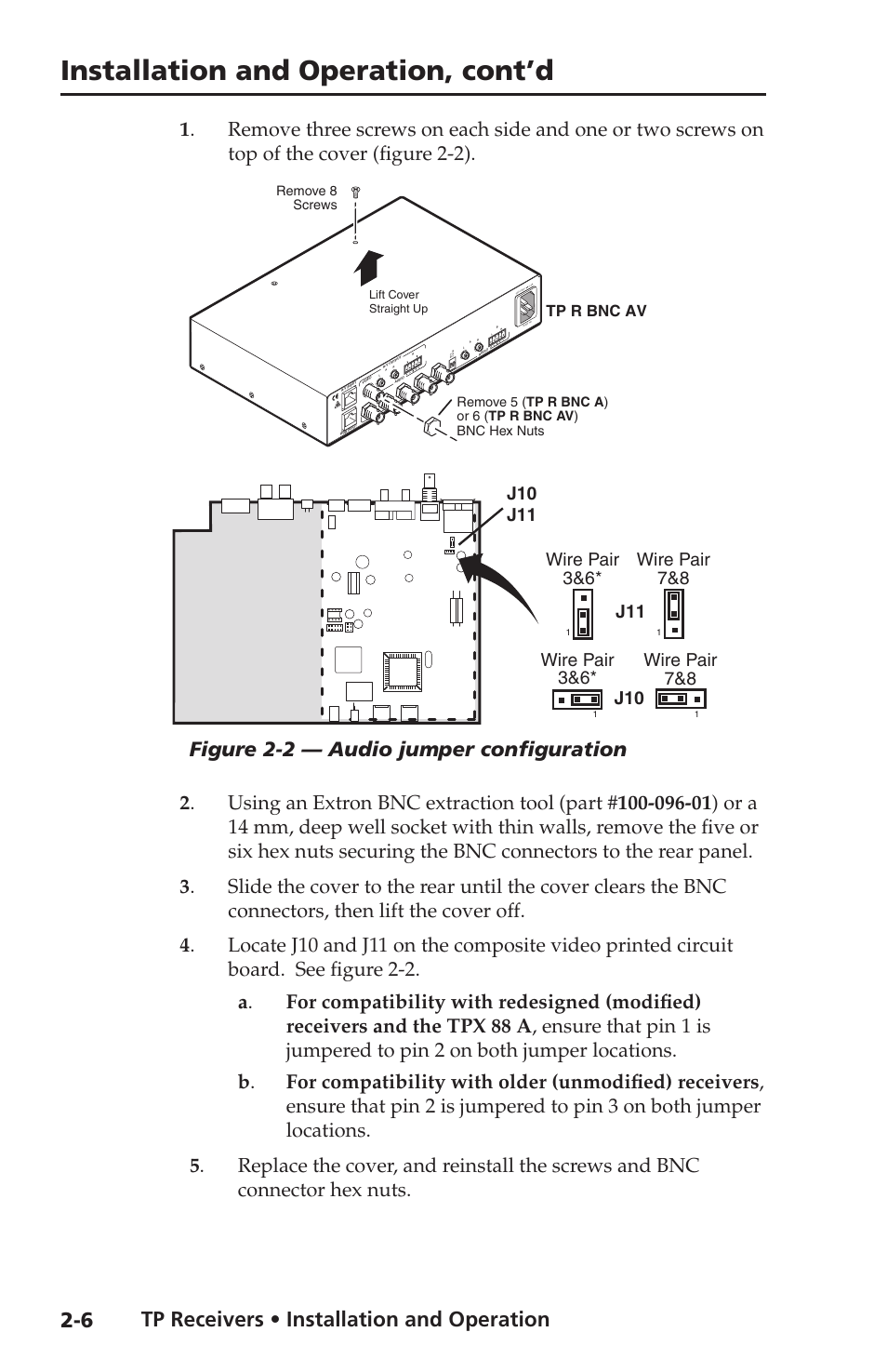 Installation and operation, cont’d, Tp receivers • installation and operation, Figure 2-2 — audio jumper configuration | Extron electronic TP Receivers User Manual | Page 18 / 44