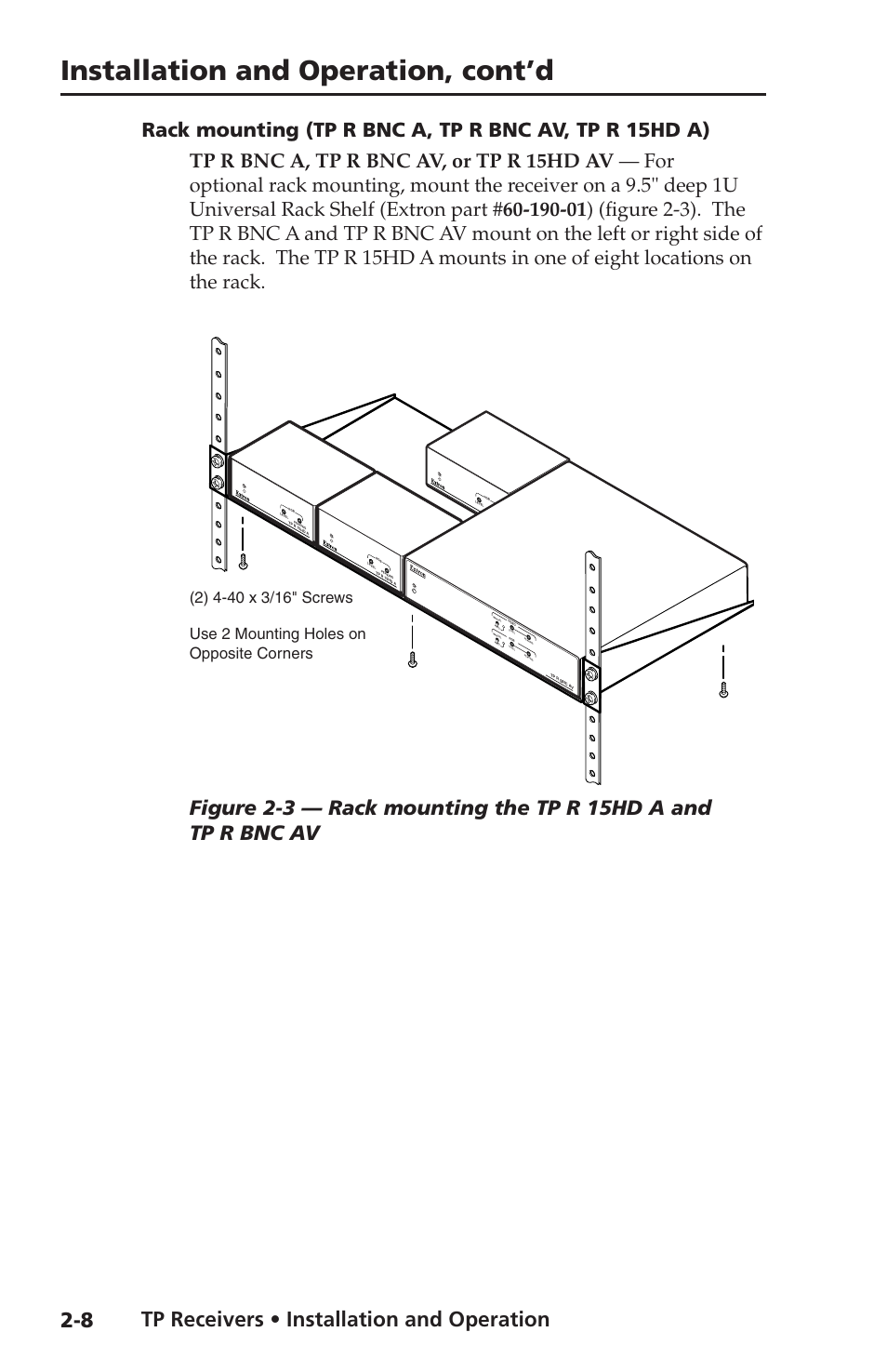 Installation and operation, cont’d, Tp receivers • installation and operation | Extron electronic TP Receivers User Manual | Page 20 / 44