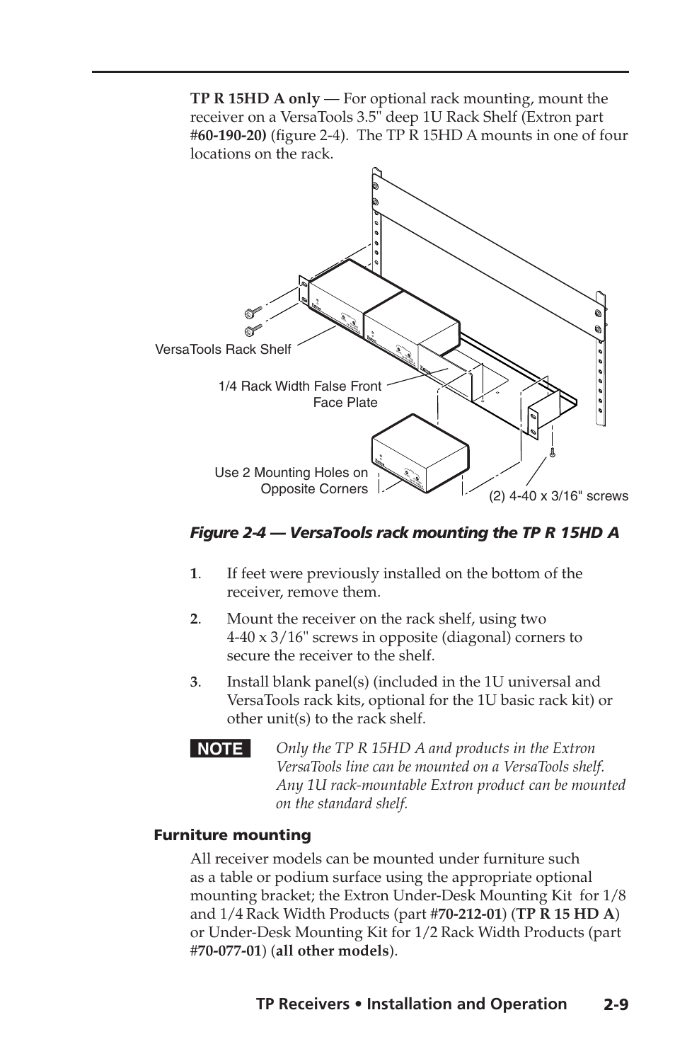 Furniture mounting, Tp receivers • installation and operation | Extron electronic TP Receivers User Manual | Page 21 / 44