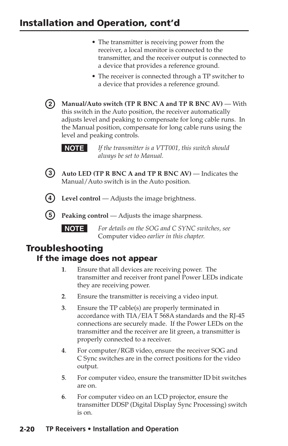 Troubleshooting, If the image does not appear, If the image does not appear -20 | Installation and operation, cont’d | Extron electronic TP Receivers User Manual | Page 32 / 44