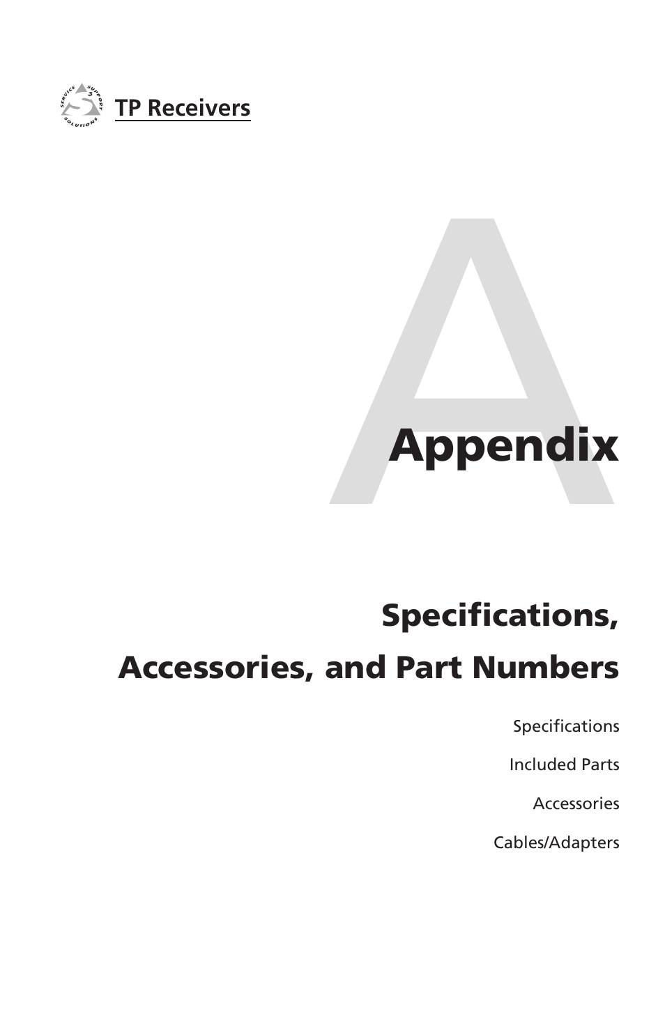 Appendix, Specifications, Accessories, and part numbers | Appendix • specifications, Accessories, and part, Numbers | Extron electronic TP Receivers User Manual | Page 35 / 44