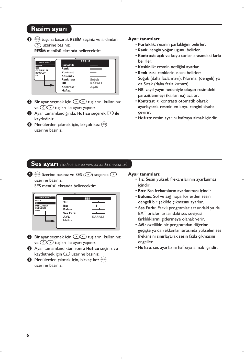 Resim ayar› ses ayar | Philips 14PT6107 User Manual | Page 104 / 112