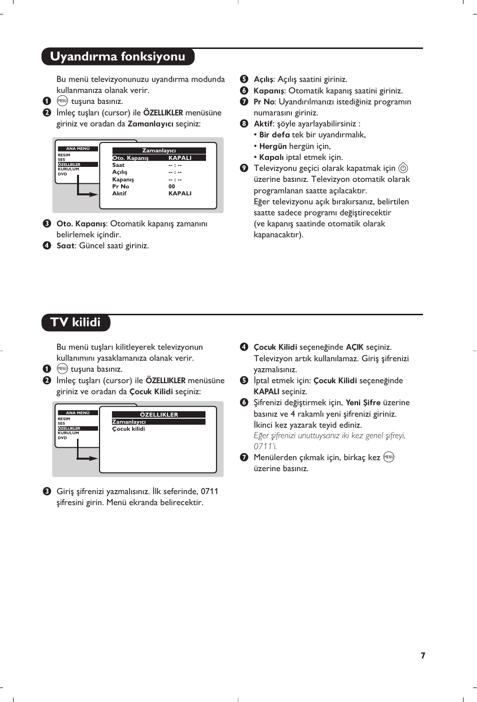 Uyand›rma fonksiyonu tv kilidi | Philips 14PT6107 User Manual | Page 105 / 112