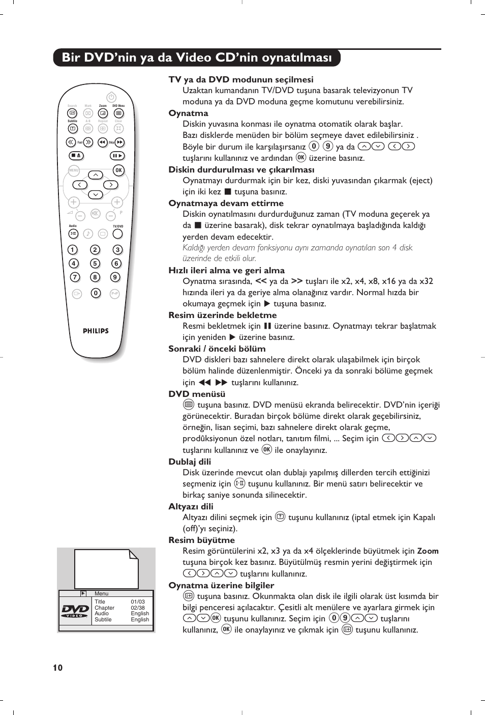 Bir dvd’nin ya da video cd’nin oynat›lmas, Оп и, И¬оп | 09îï | Philips 14PT6107 User Manual | Page 108 / 112