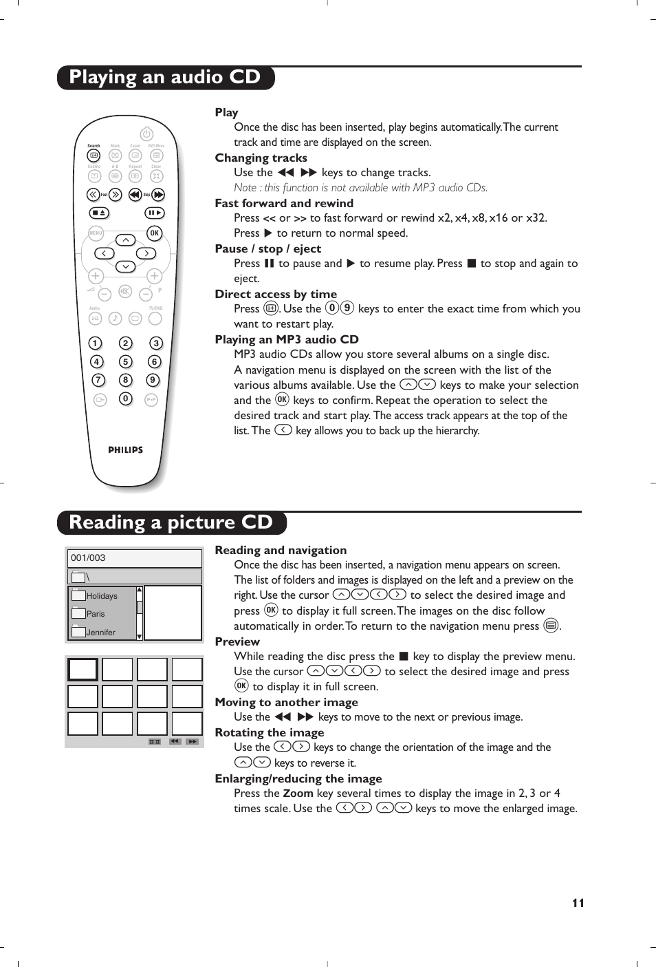 Playing an audio cd, Reading a picture cd, И¬ оп | Philips 14PT6107 User Manual | Page 11 / 112